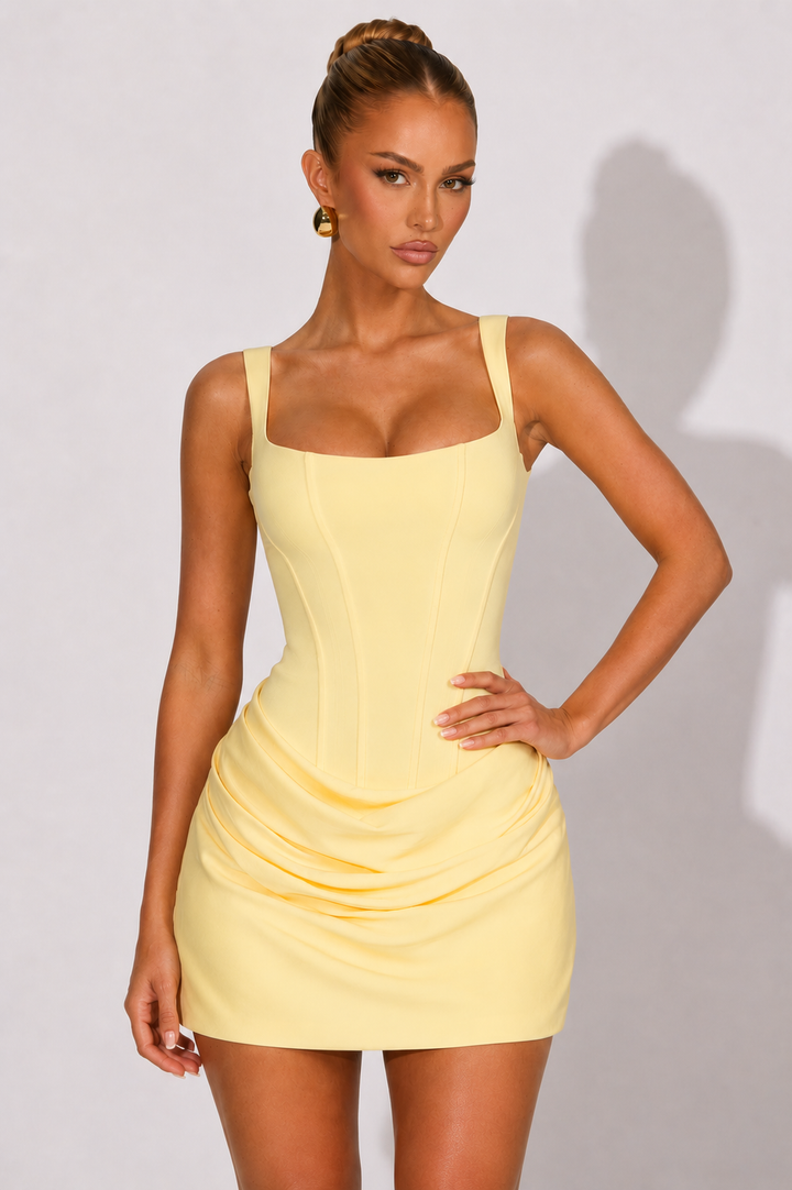 Evie | Sleeveless Square Neck Ruched Party Mini Dress