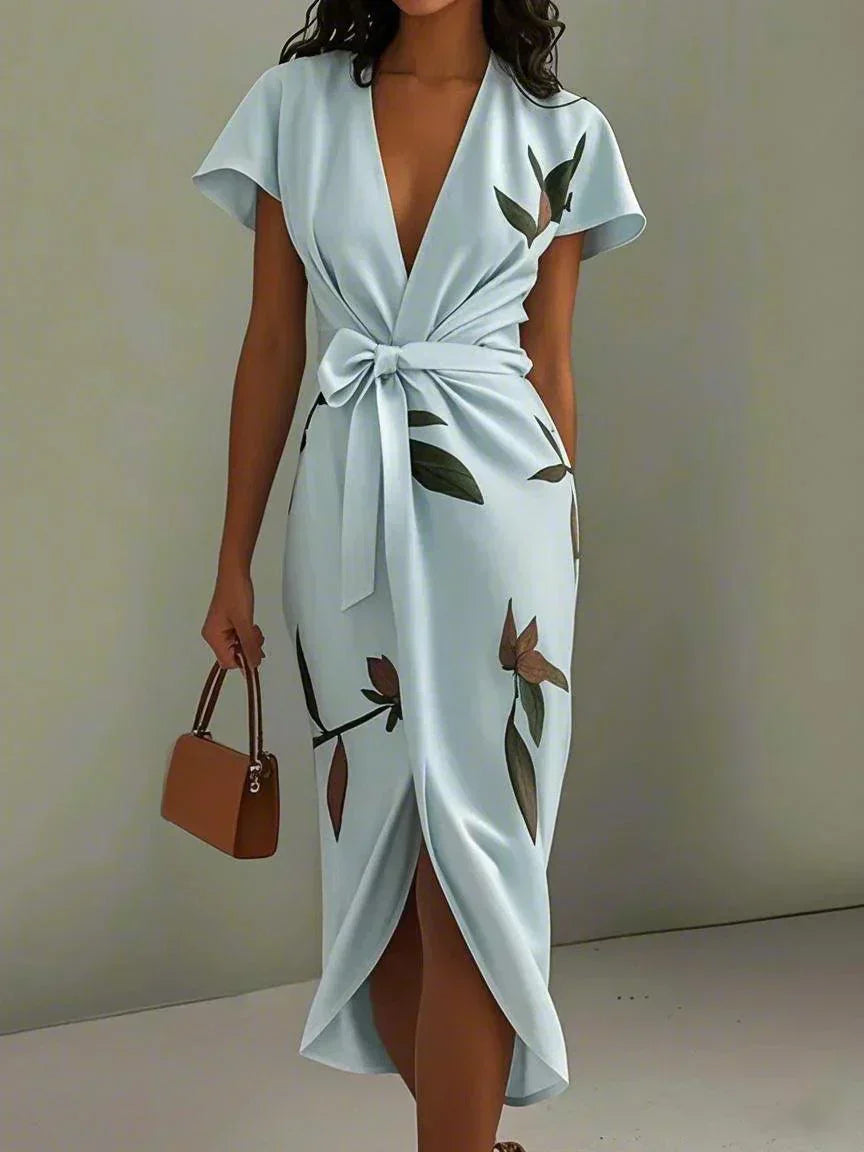Evie | Wedding Guest Floral Short Sleeve Wrap Midi Dress