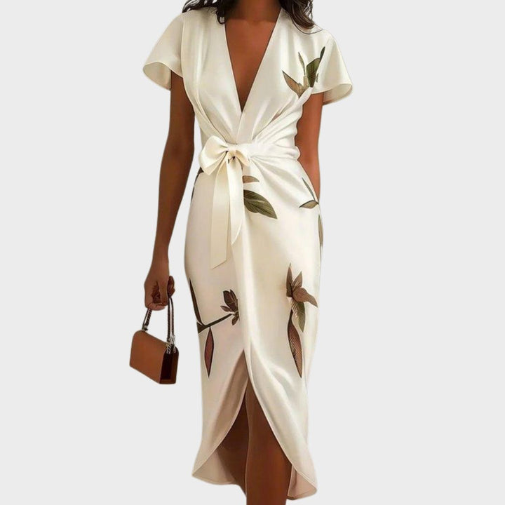 Evie | Wedding Guest Floral Short Sleeve Wrap Midi Dress