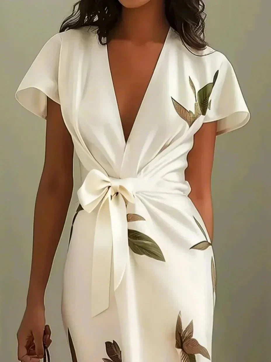 Evie | Wedding Guest Floral Short Sleeve Wrap Midi Dress
