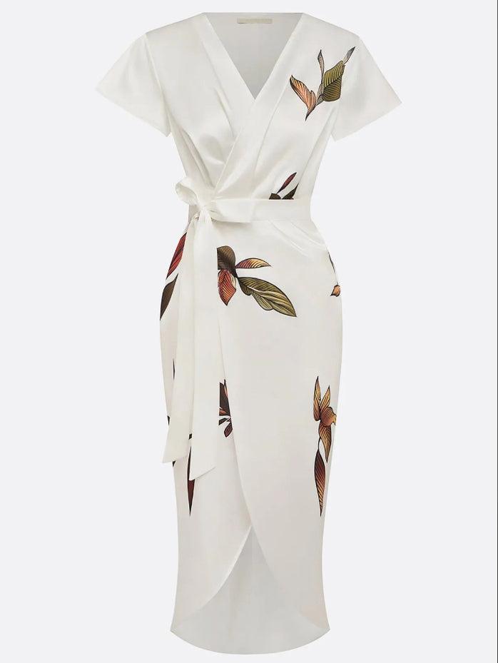 Evie | Wedding Guest Floral Short Sleeve Wrap Midi Dress