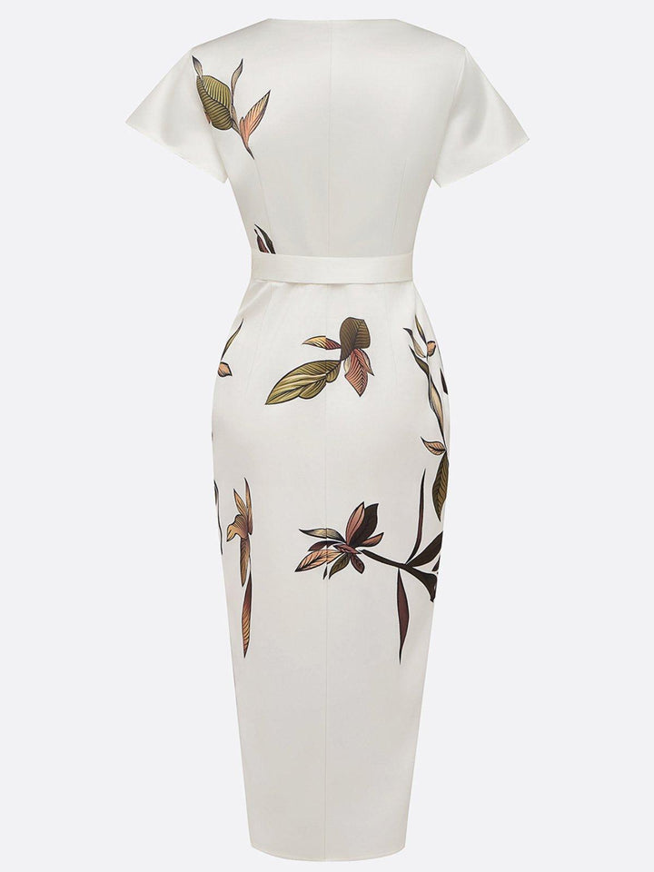 Evie | Wedding Guest Floral Short Sleeve Wrap Midi Dress