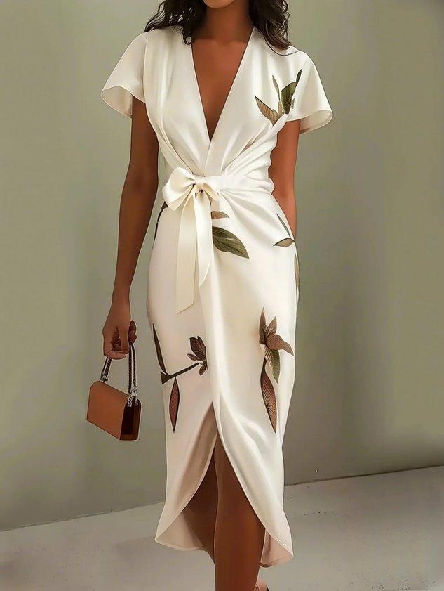 Evie | Wedding Guest Floral Short Sleeve Wrap Midi Dress