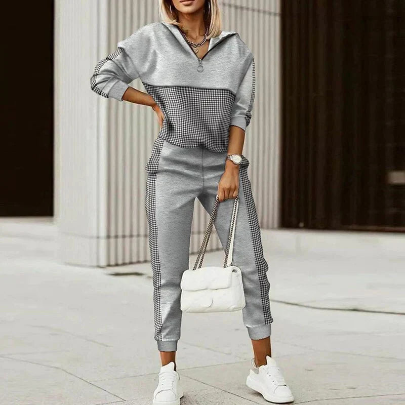 Evie | Womens Checked Hooded Zip Tracksuit