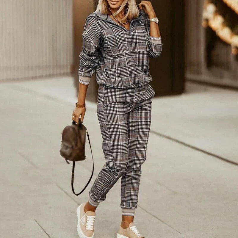 Evie | Womens Checked Hooded Zip Tracksuit