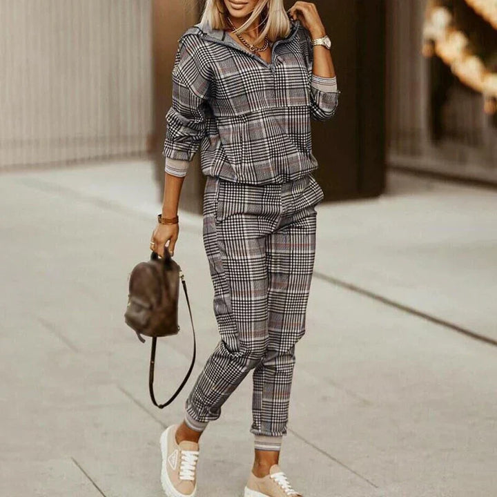 Evie | Womens Checked Hooded Zip Tracksuit