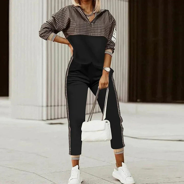 Evie | Womens Checked Hooded Zip Tracksuit