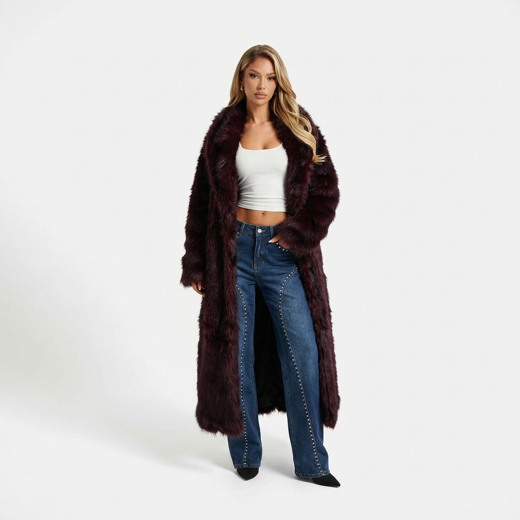 Evie | Womens Faux Fur Oversized Collared Maxi Coat