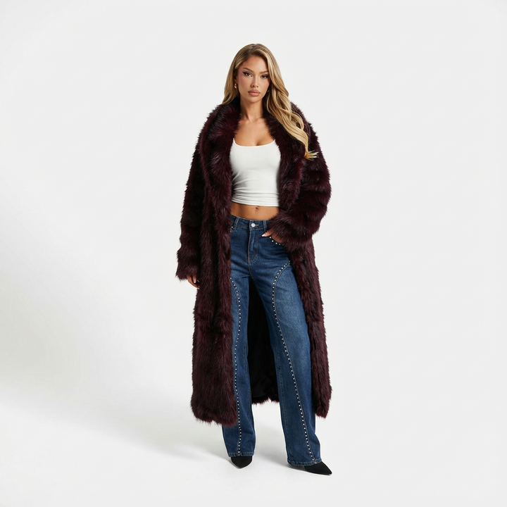 Evie | Womens Faux Fur Oversized Collared Maxi Coat