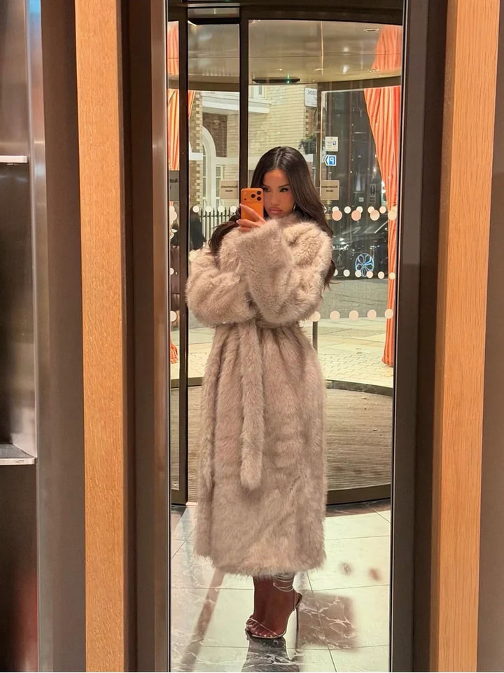 Evie | Womens Faux Fur Oversized Collared Maxi Coat