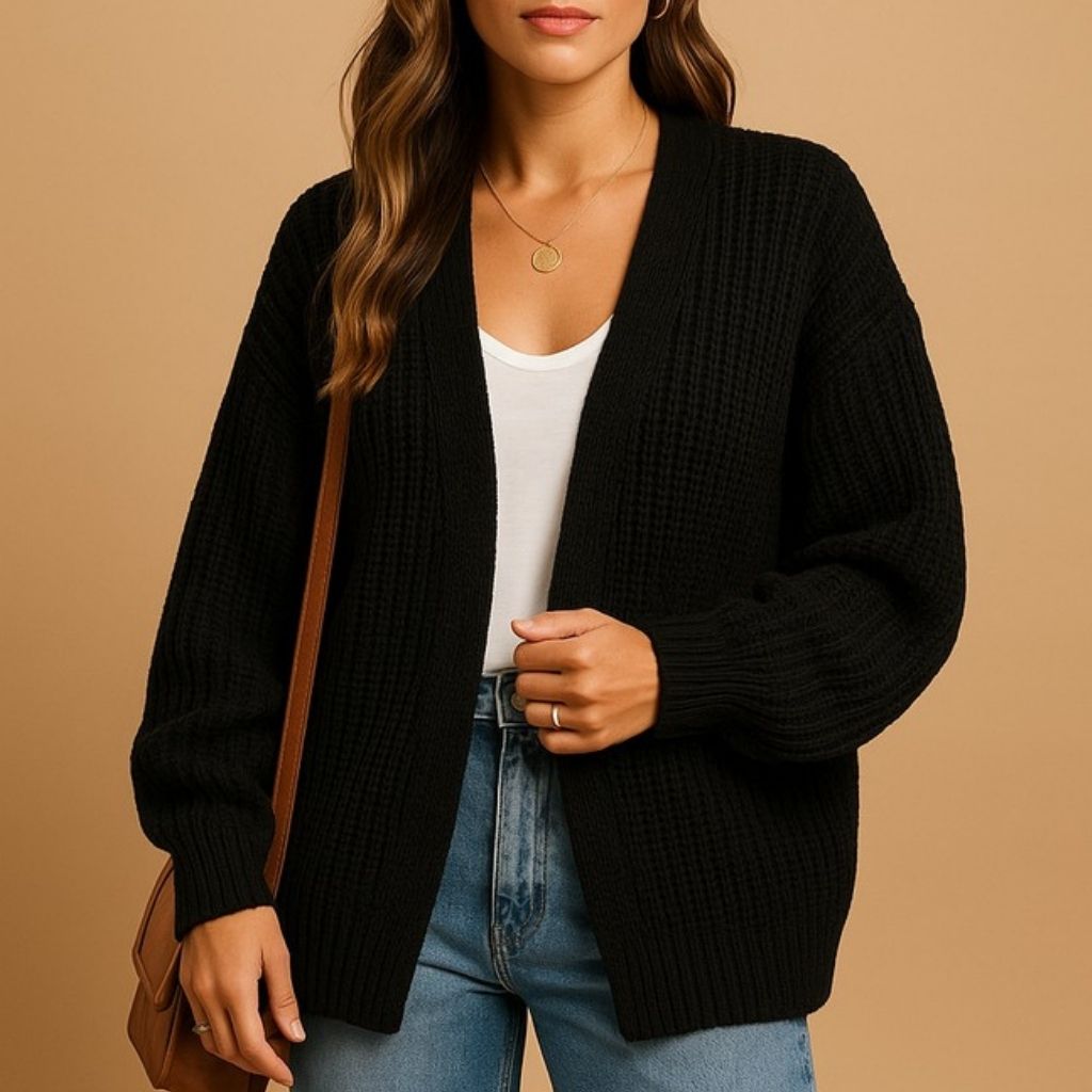 Evie | Womens Ribbed Balloon Sleeve Open Front Cardigan