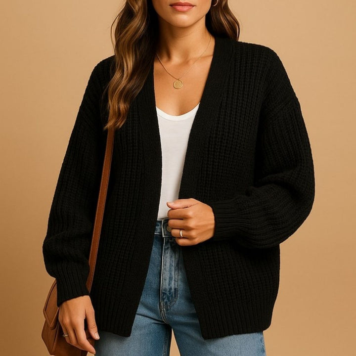 Evie | Womens Ribbed Balloon Sleeve Open Front Cardigan