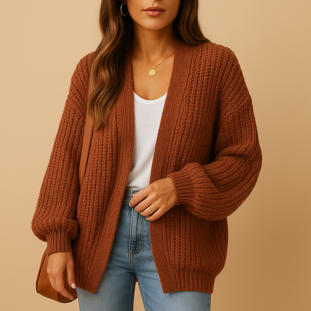 Evie | Womens Ribbed Balloon Sleeve Open Front Cardigan