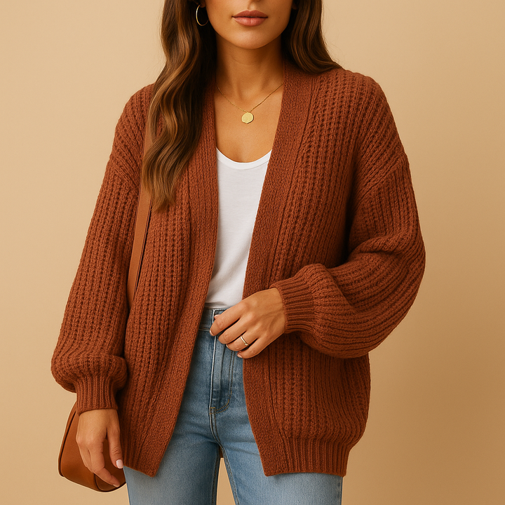 Evie | Womens Ribbed Balloon Sleeve Open Front Cardigan