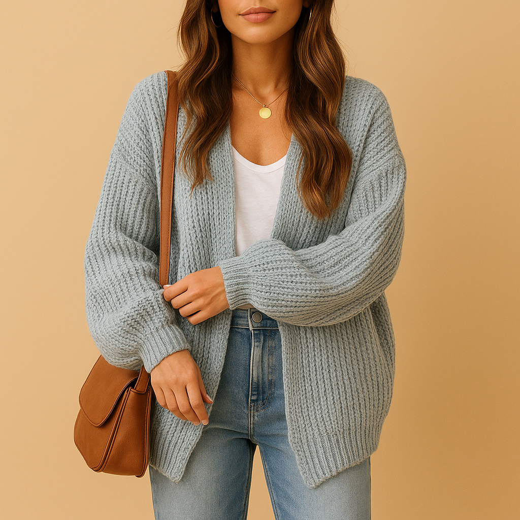 Evie | Womens Ribbed Balloon Sleeve Open Front Cardigan