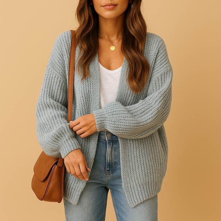 Evie | Womens Ribbed Balloon Sleeve Open Front Cardigan