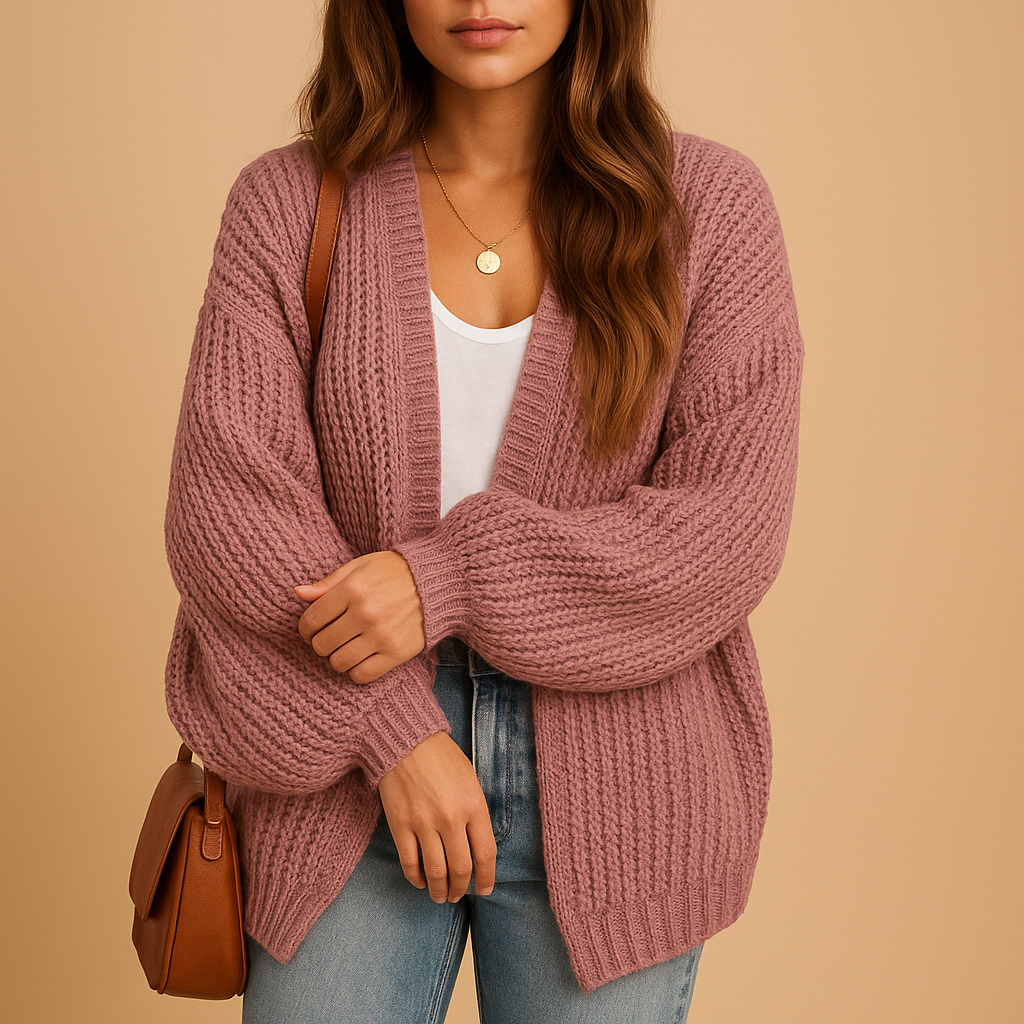 Evie | Womens Ribbed Balloon Sleeve Open Front Cardigan