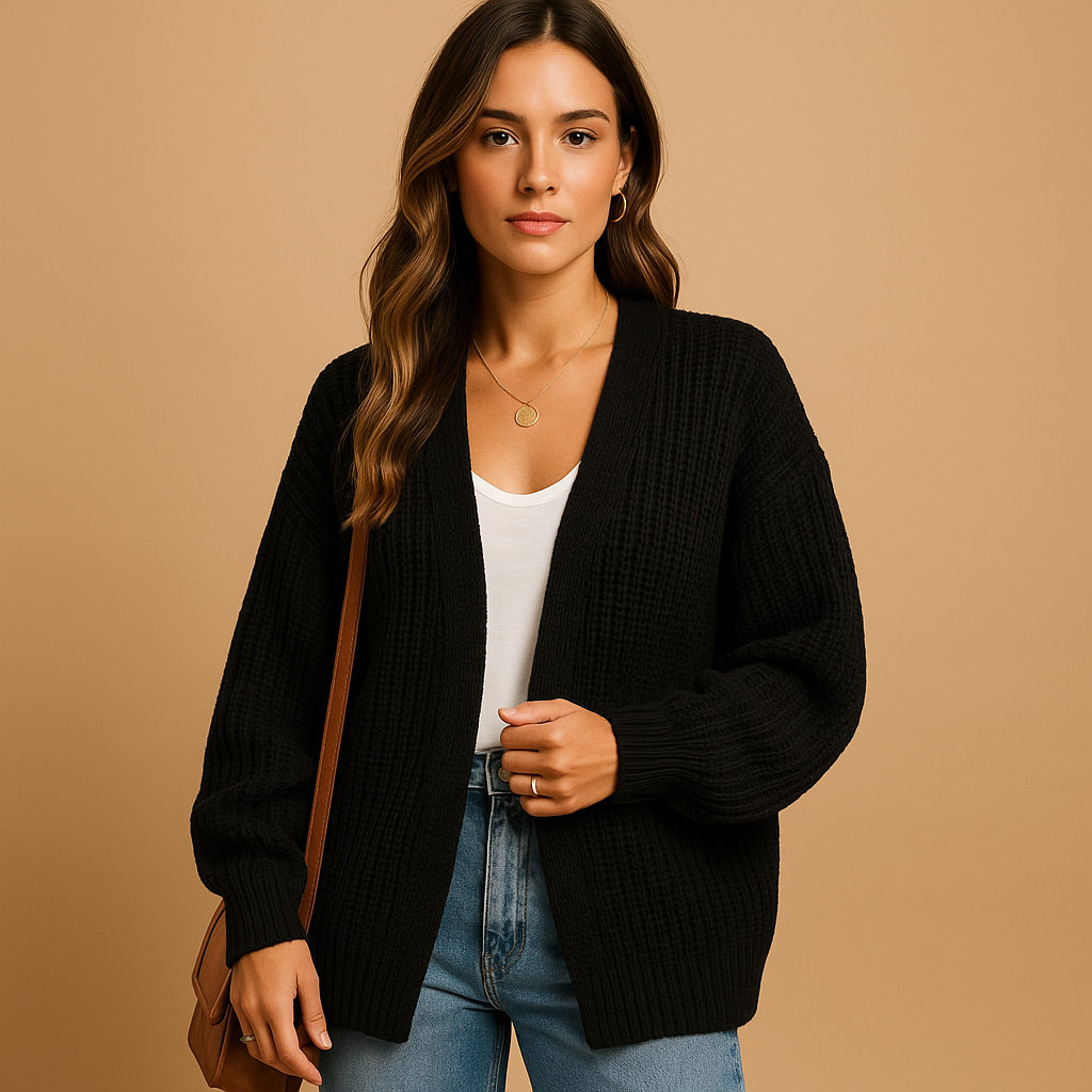 Evie | Womens Ribbed Balloon Sleeve Open Front Cardigan