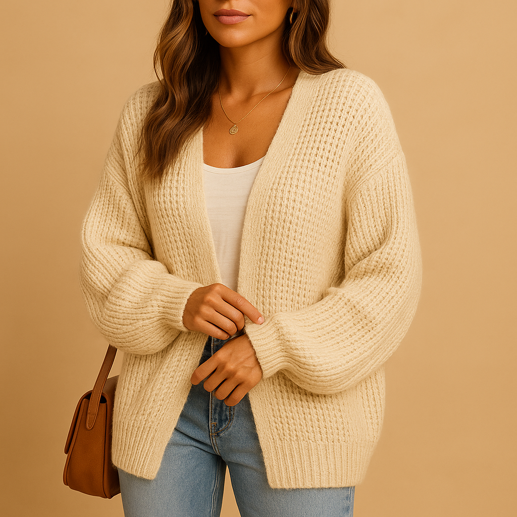 Evie | Womens Ribbed Balloon Sleeve Open Front Cardigan