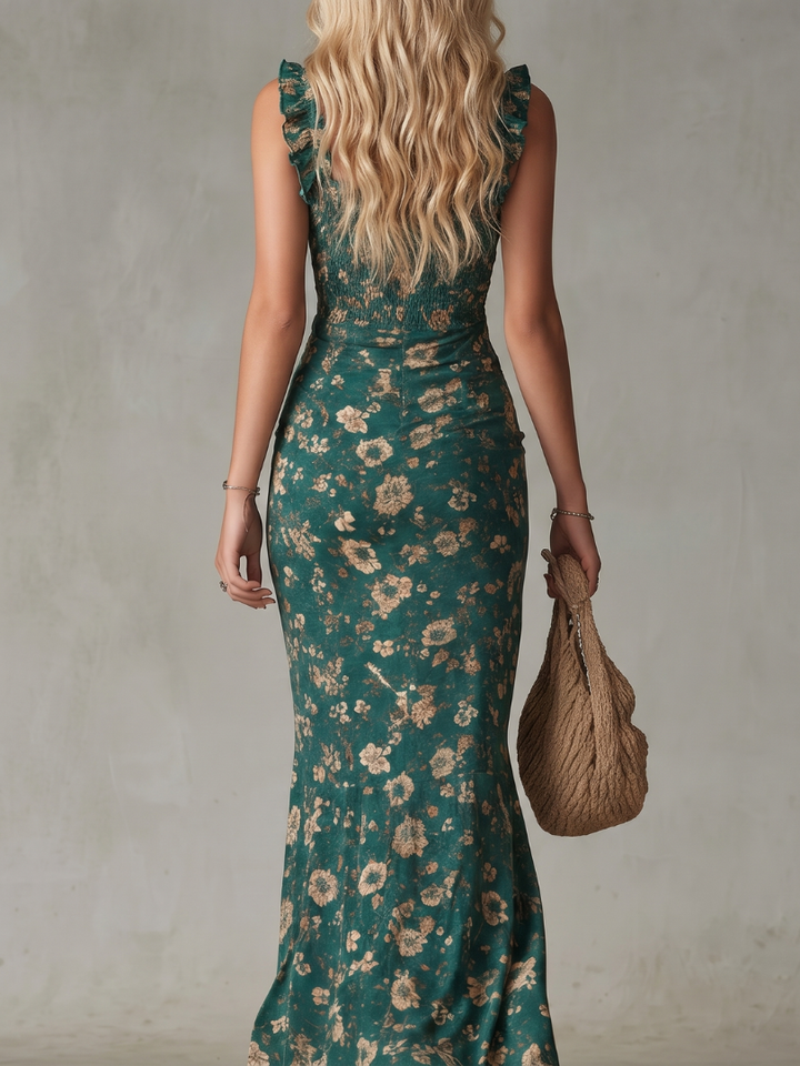 Felicity | Green Floral Sleeveless Wedding Guest Maxi Dress