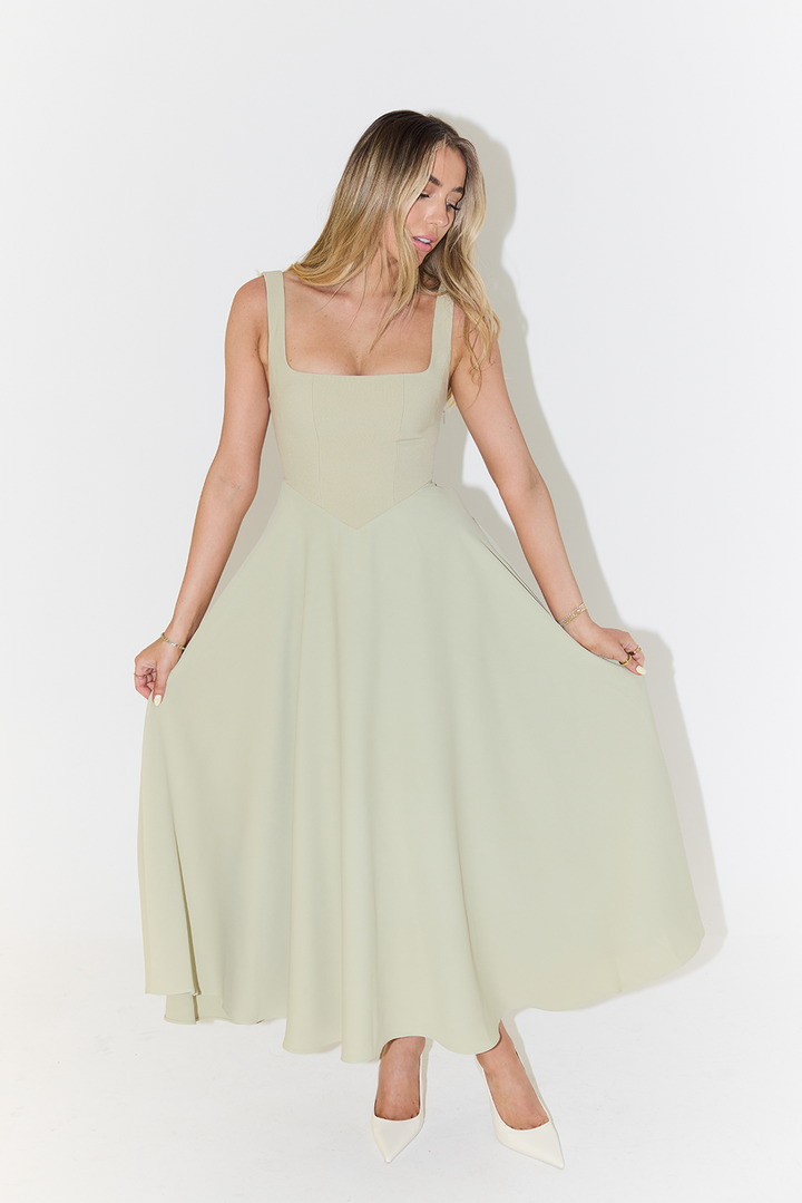 Felicity | Wedding Guest Square Neck Sleeveless Midi Dress