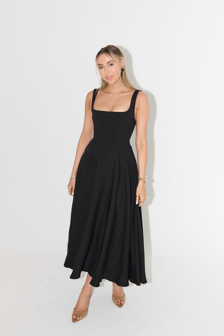 Felicity | Wedding Guest Square Neck Sleeveless Midi Dress