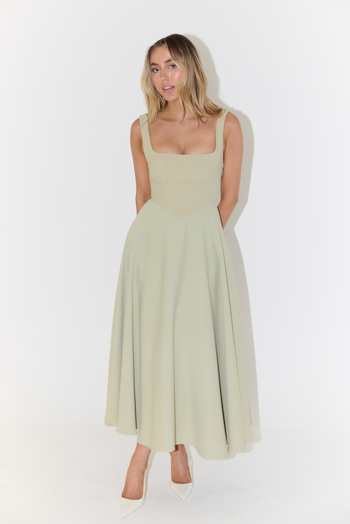 Felicity | Wedding Guest Square Neck Sleeveless Midi Dress