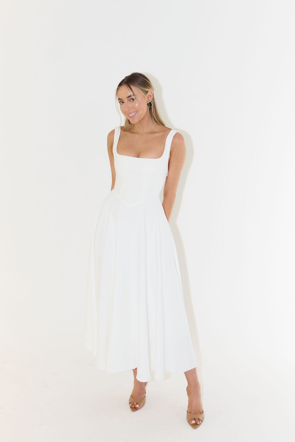 Felicity | Wedding Guest Square Neck Sleeveless Midi Dress