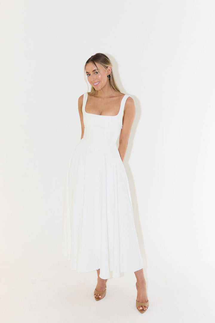 Felicity | Wedding Guest Square Neck Sleeveless Midi Dress