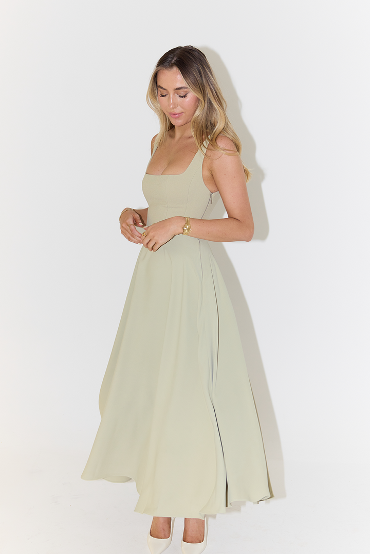 Felicity | Wedding Guest Square Neck Sleeveless Midi Dress