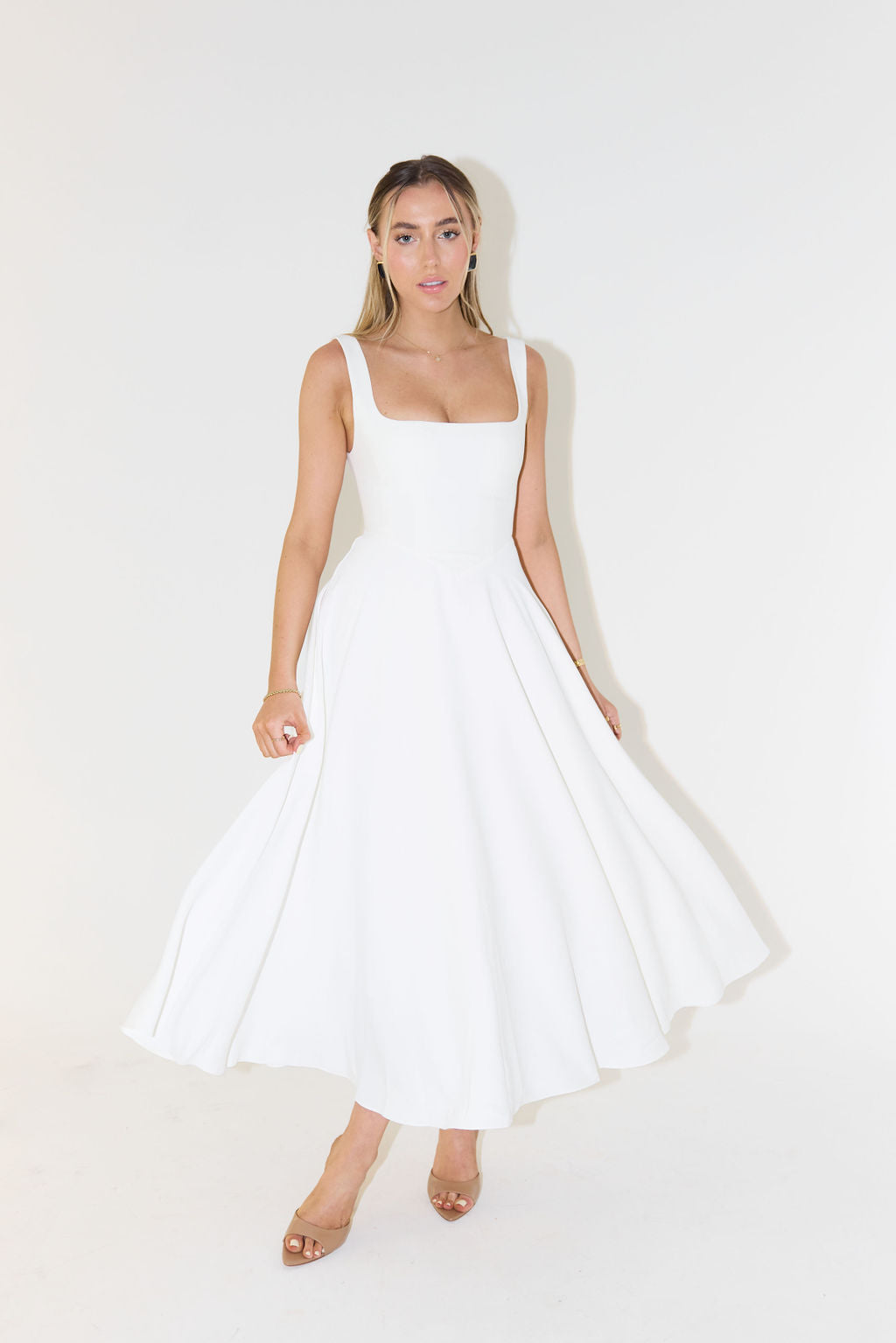 Felicity | Wedding Guest Square Neck Sleeveless Midi Dress