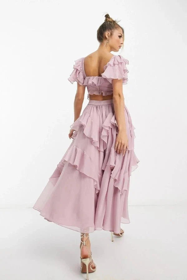 Florence | Off Shoulder Ruffle Wedding Guest Tiered Midi Dress