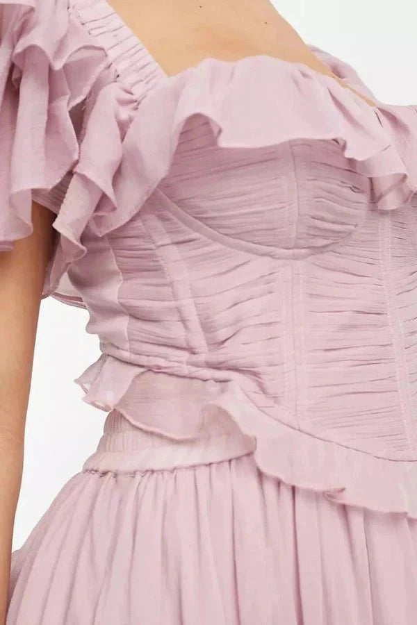 Florence | Off Shoulder Ruffle Wedding Guest Tiered Midi Dress