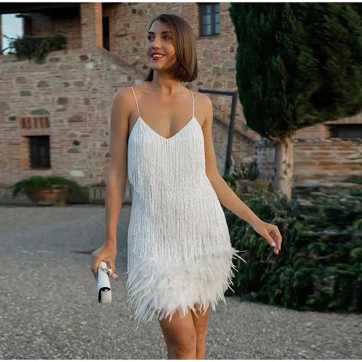 Florence | Sequin Feather Trim Party Mini Dress