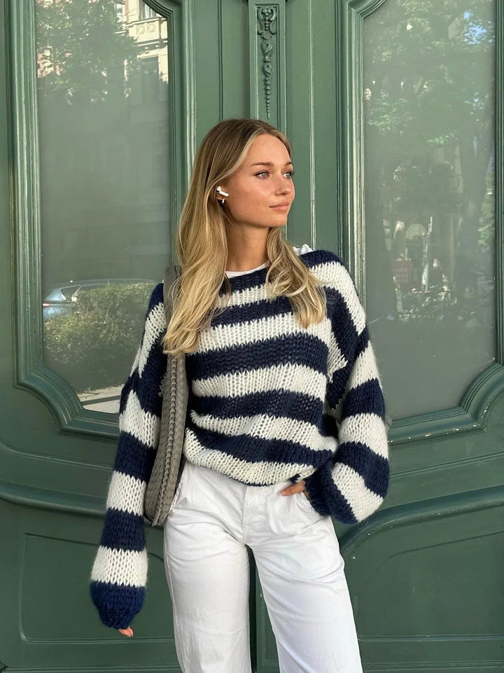 Florence | Womens Striped Chunky Knit Crewneck Jumper