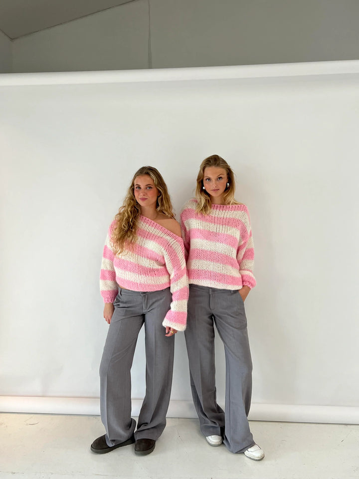 Florence | Womens Striped Chunky Knit Crewneck Jumper