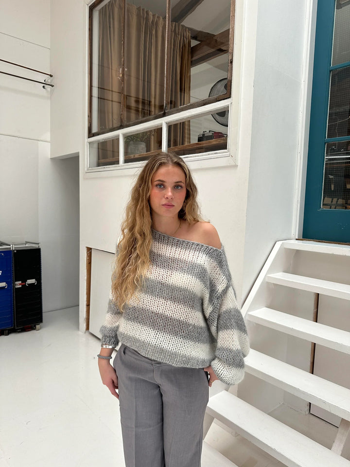 Florence | Womens Striped Chunky Knit Crewneck Jumper