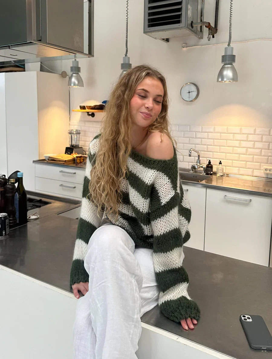 Florence | Womens Striped Chunky Knit Crewneck Jumper