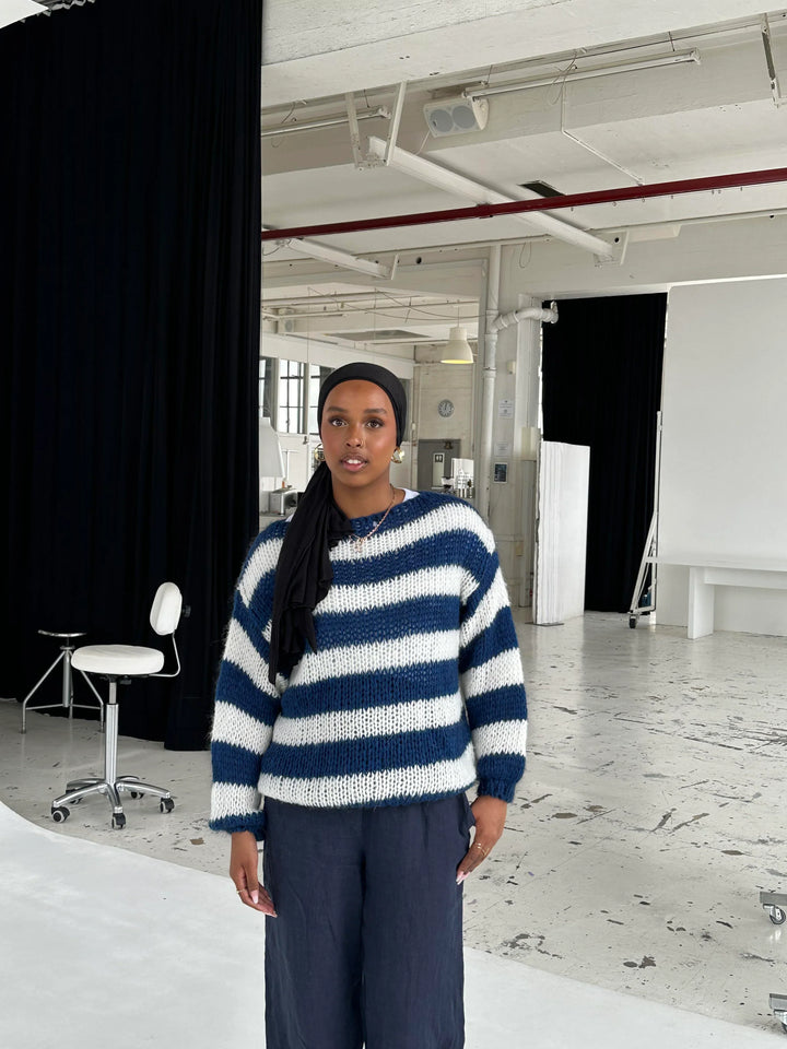 Florence | Womens Striped Chunky Knit Crewneck Jumper