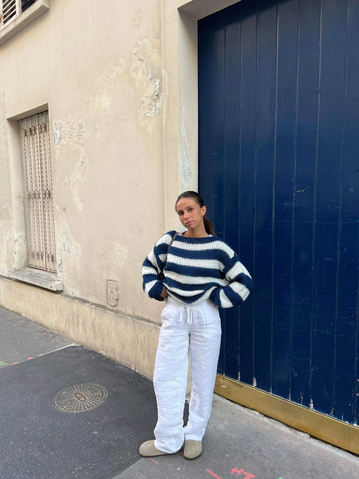 Florence | Womens Striped Chunky Knit Crewneck Jumper