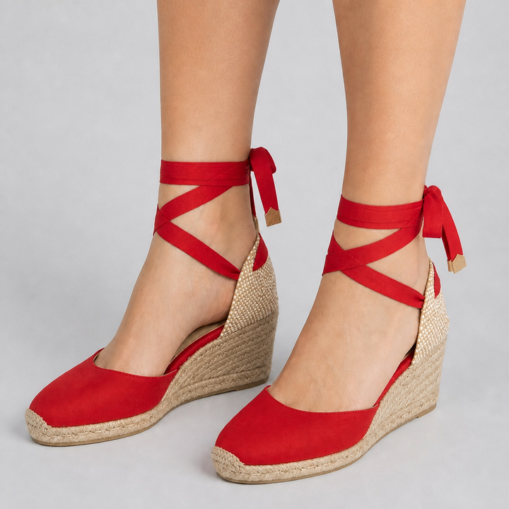 Freya | Ankle Tie Closed Toe Espadrille Wedges
