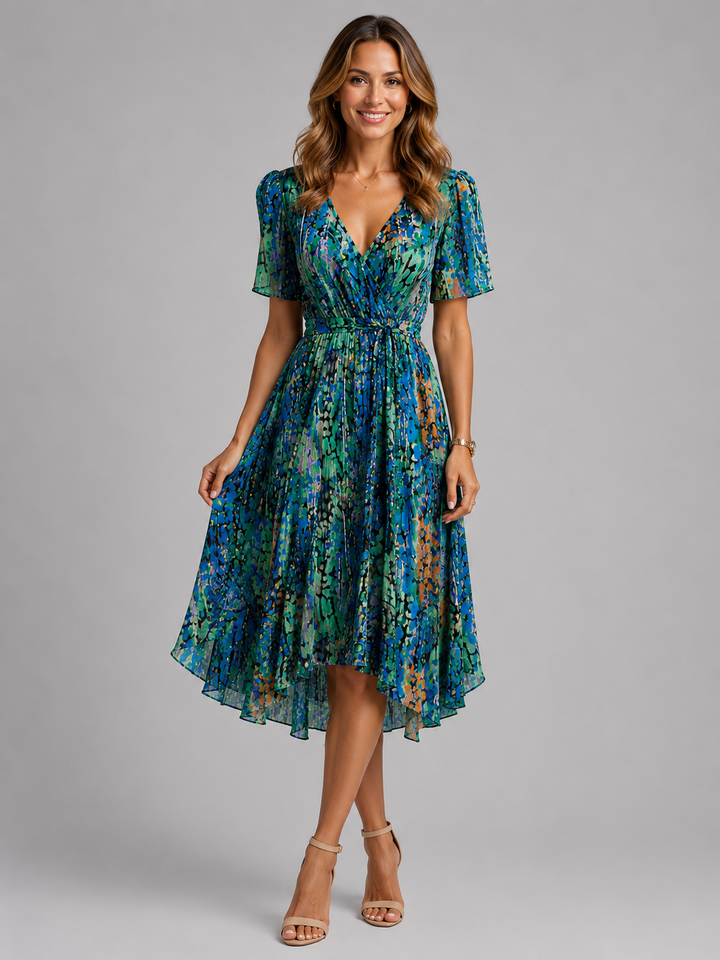 Freya | Wedding Guest Floral Chiffon Wrap Midi Dress