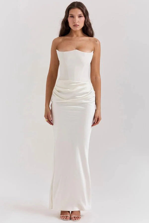Freya | Wedding Guest Strapless Corset Satin Maxi Dress