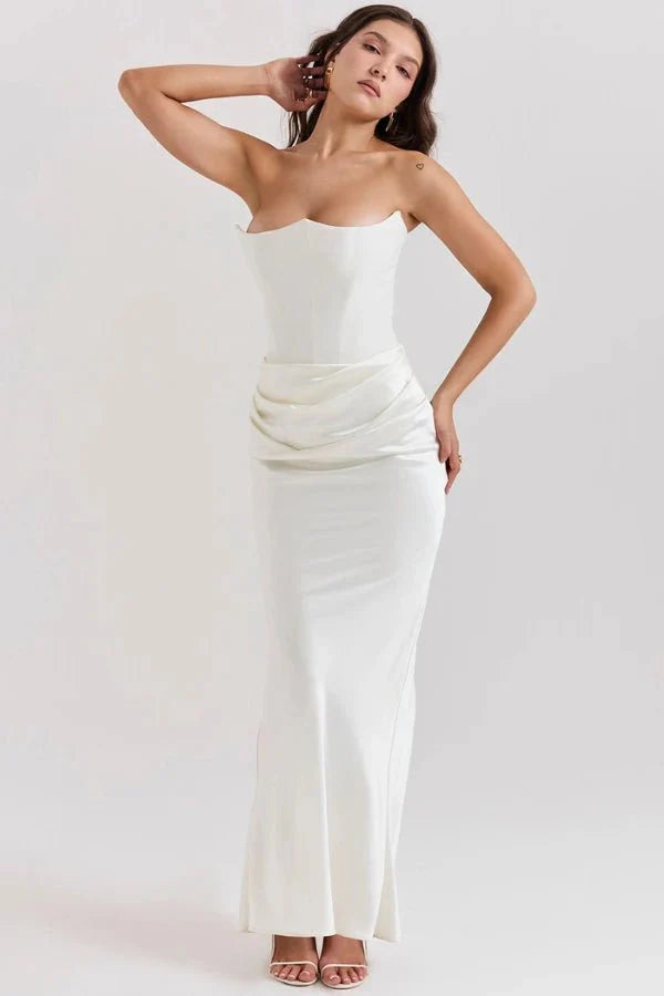 Freya | Wedding Guest Strapless Corset Satin Maxi Dress