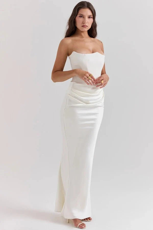 Freya | Wedding Guest Strapless Corset Satin Maxi Dress