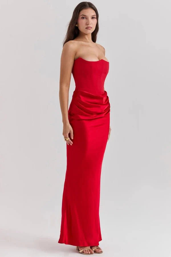 Freya | Wedding Guest Strapless Corset Satin Maxi Dress