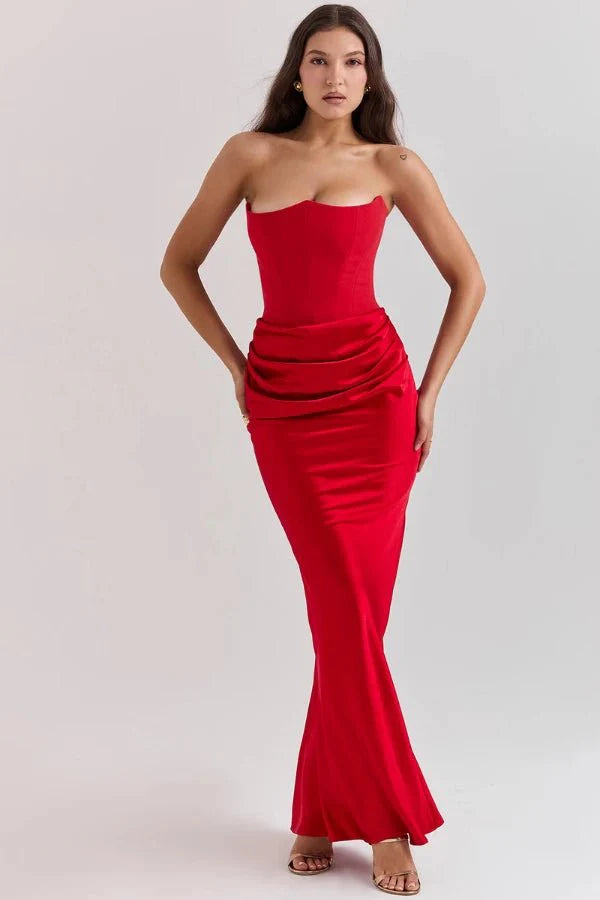Freya | Wedding Guest Strapless Corset Satin Maxi Dress