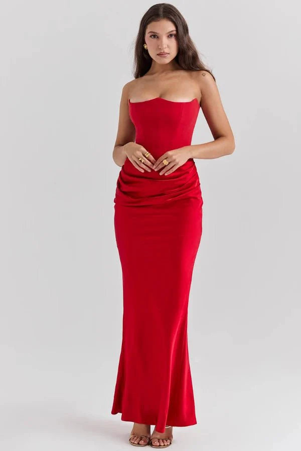 Freya | Wedding Guest Strapless Corset Satin Maxi Dress