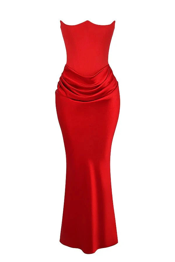 Freya | Wedding Guest Strapless Corset Satin Maxi Dress