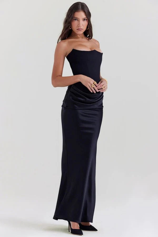 Freya | Wedding Guest Strapless Corset Satin Maxi Dress